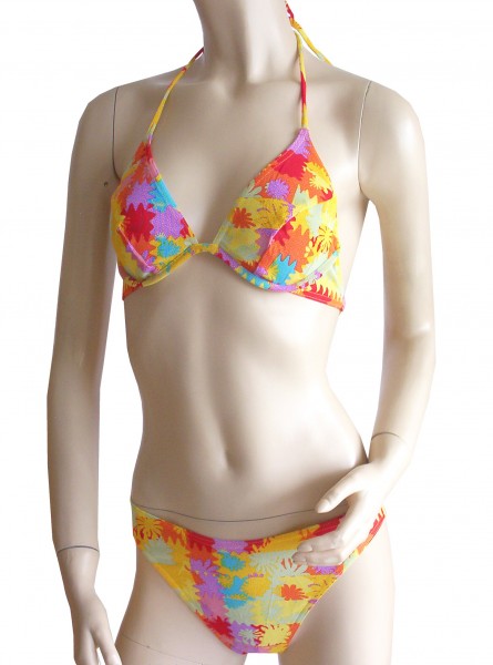 Neckholder-Bügel-Bikini durchbäunend Gr. 38 B-Cup Fleckerl in gelb