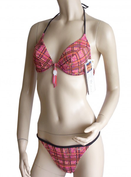 Neckholder-Bügel-Bikini durchbäunend B-Cup oder C-Cup Karo in rot