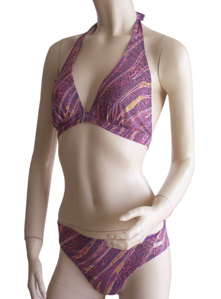 Neckholder-Triangel-Bikini durchbäunend B-Cup Streifen in dunkelrot