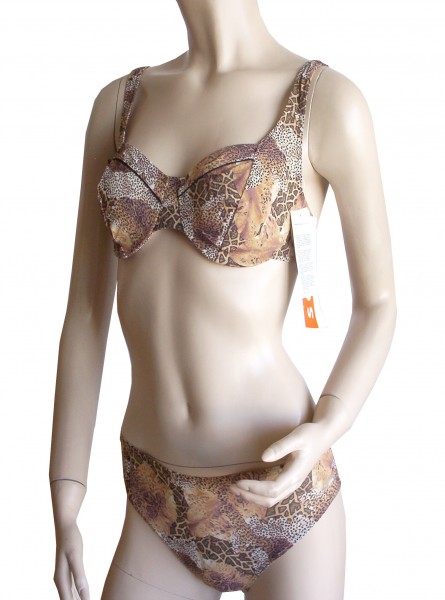 Bügel-Bikini durchbräunend C-Cup oder D-Cup Blüten in braun Leoprint