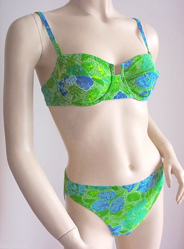 Bügel-Bandeau-Bikini durchbräunend Gr. 36/38 B-Cup Blumen blau grün