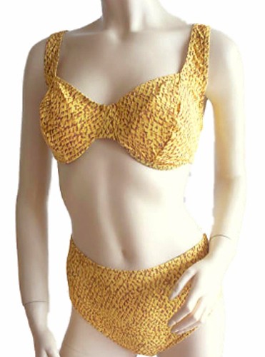 Bügel-Bikini durchbäunend C-Cup Karo in gelb/braun