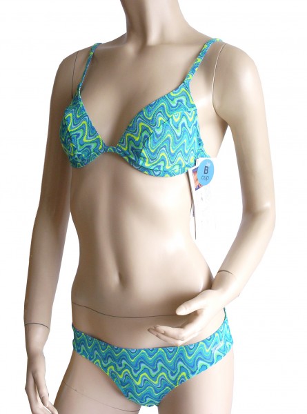Bügel-Triangel-Bikini durchbräunend B-Cup Wellen in blau grün gelb