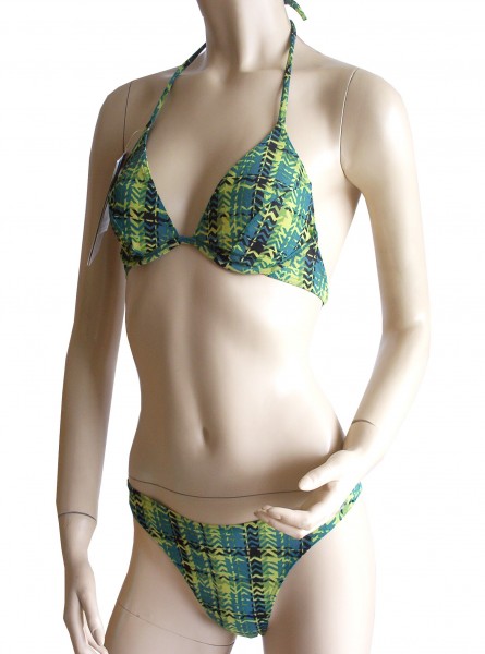Neckholder-Bügel-Bikini durchbräunend Gr. 38 B-Cup Häkchen in grün/gelb