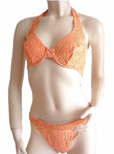 Neckholder-Bügel-Bikini durchbräunend Gr. 38 B-Cup Schlange in Orange