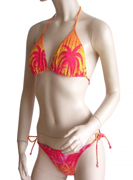 Neckholder-Bikini durchbräunend C-Cup Palmen in rot
