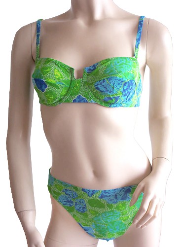 Bügel-Bandeau-Bikini durchbräunend Gr. 36/38 B-Cup Blumen blau grün