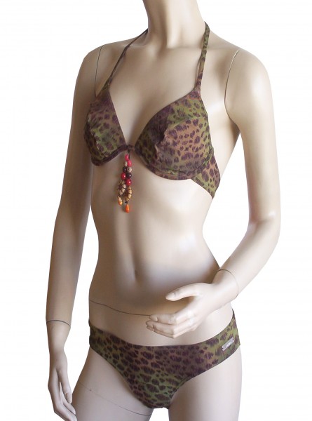Neckholder-Bügel-Bikini durchbäunend B-Cup oder C-Cup Leoprint in braun/grün