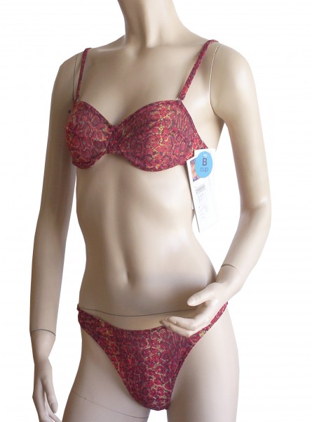 Bandeau-Bügel-Bikini durchbräunend Gr. 36 B-Cup Schlange in rot