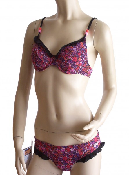 Bügel-Bikini mit Rüschen durchbräunend B-Cup, C-Cup oder D-Cup Blümchen in lila